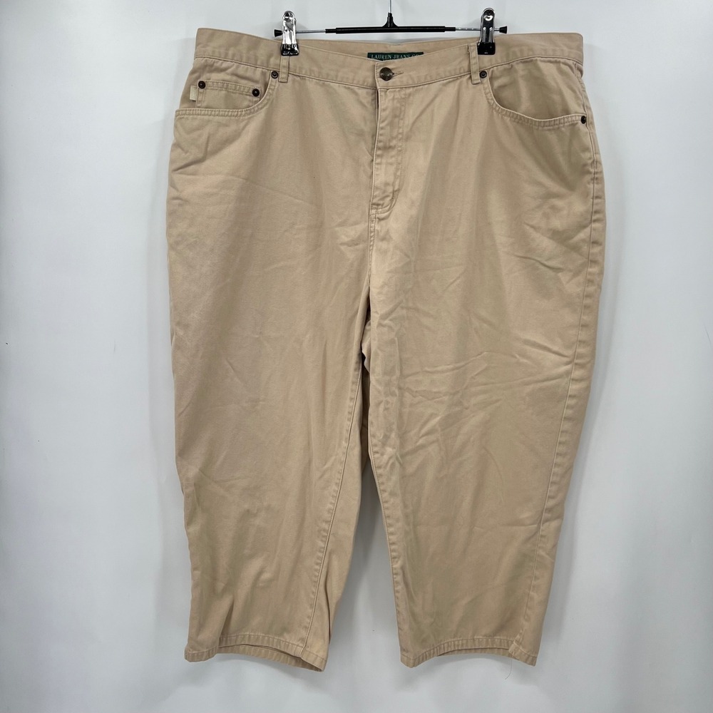 Lauren‎ Ralph Lauren 18W Cropped Chino Pants Womens Tan Cotton Capri High Rise